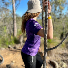 Load image into Gallery viewer, Shredding Trails, Women's Purple Haze Short Sleeve MTB Camo Jersey. Made from recycled plastic bottles. Made In Australia