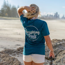 Load image into Gallery viewer, Women's Ocean Tee, Size Medium, Ocean Blue, Shredding Trails, Australia