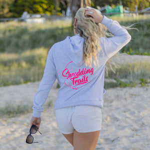 South Shore Hoodie. A premium Hoodie with hot pink font for women mountain bikers and surfers. Printed in Australia